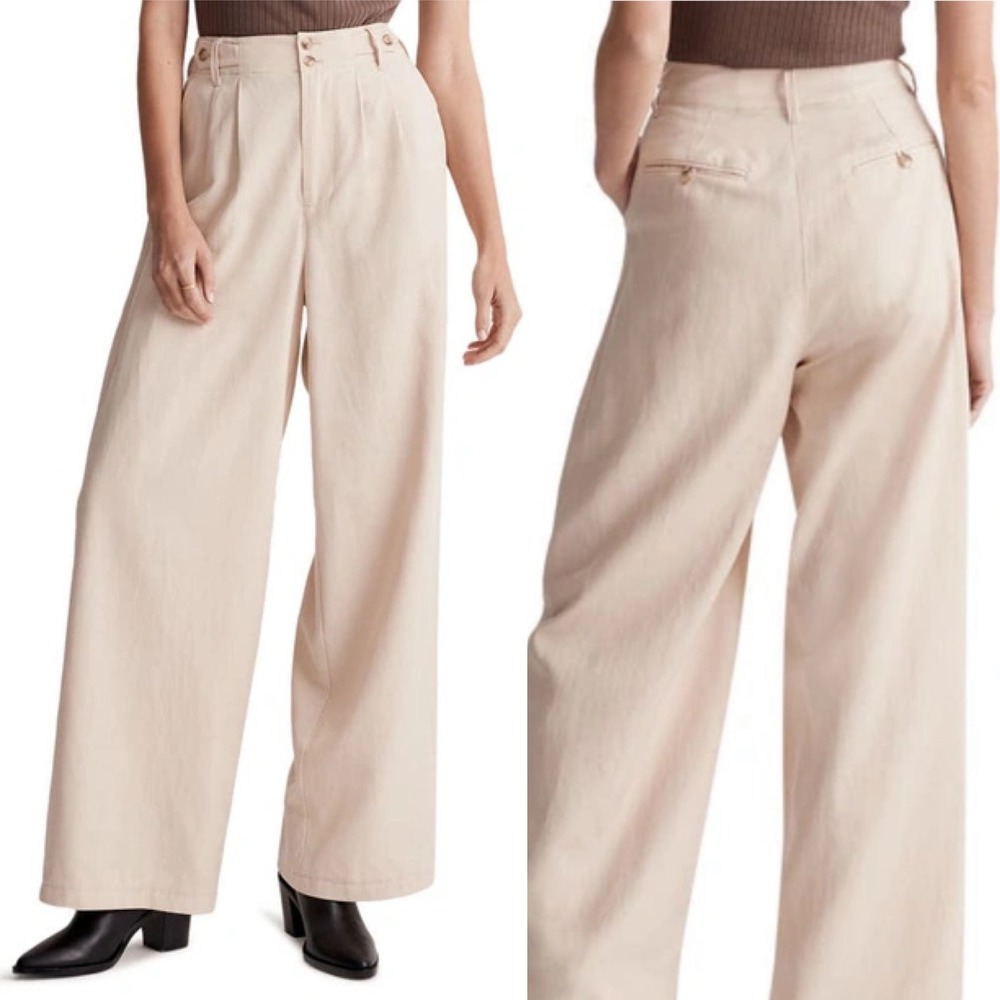 Madewell Harlow Wide Leg Pants Size 0 Beige Lyocell Linen Blend NG521 Casual